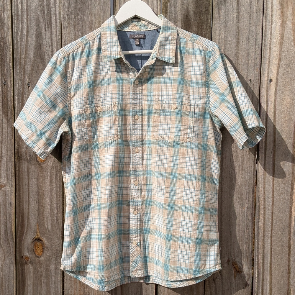 Toad&Co Smythy Medium Plaid Blue & Cream Button-up Shirt Cotton Men's